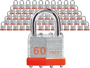 Keyed Alike Laminated Steel Padlocks with Normal Shackle for Sheds, Fences & Lockers (60-Pack)
