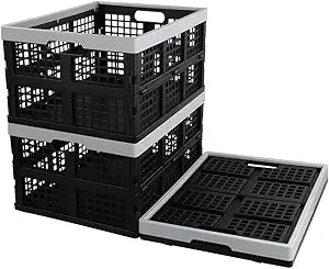 Kekow 30 L Black Plastic Collapsible Storage Basket, 3-Pack Folding Crates Storage