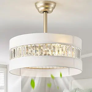 20" Gold Fandelier Ceiling Fan with Lights, Mid Century Gold Caged Ceiling Fans with Lights and Remote, Crystal with 6 Speeds for Bedroom, Living Room, Kitchen