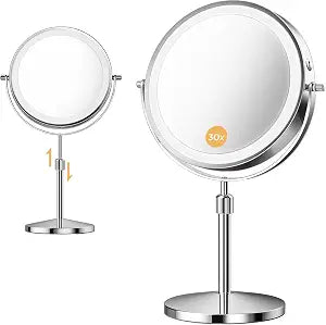 9 Inch Double-Sided Makeup Mirror, 1X/30X, 3 LED Lights, 5000mAh