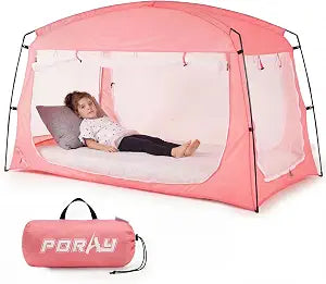 Porayhut Bed Tent for Twin Bed, Mosquito Net Bed Canopy, Portable Mosquito Mesh Tent for Kids & Adults, Breathable Mesh Net for Better Sleep, Indoor & Outdoor Travel Use (Pink, Twin)