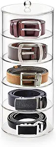 ZENFUN 5 Layers Acrylic Belt Organizer, Stackable Belt Storage Box Clear Display Case Vanity Organizer for Watch, Hair Accessories, Jewelry, Closet and Drawer, 2.6" H x 5.5" Dia