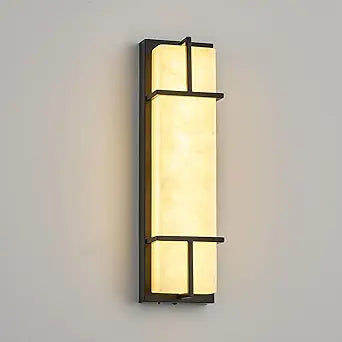 15.7inch Alabaster Wall Sconces, 3 CCT Dimmable Square Natural Marble Lampshade Wall Sconce, Modern Hardwired LED Alabaster Sconces for Dining Room Stairs Bedroom Black