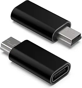 USB C to Mini USB Adapter, Type C Female to Mini USB 2.0 Male Convert Connector Support Charge & Data Sync Compatible GoPro Hero 3+, MP3 Players, Dash Cam, Digital Camera, Receiver etc(2-Pack)black