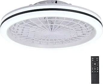 20" Bladeless Ceiling Fan with Lights, Flush Mount, Remote Control, Low Profile Ceiling Fan with Light, 3 Dimmable LED Light for Bedroom, Living Room (White)