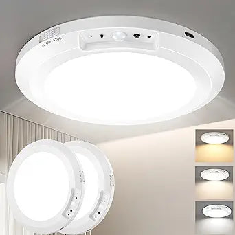 Yunaking 2 Pack Rechargeable Ceiling Light with Motion Sensor: Battery Operated LED Closet Light with Remote & Timing - Wireless Dimmable Magnetic Mount Shower Lamp for Bathroom/Stairs/Garage/Hallway