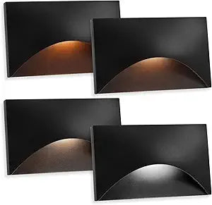 Energetic 120V LED Stair Lights - 2200K/2700K/3000K/4000K/5000K Indoor Step Lights, 3W Outdoor Stairway Lights, CRI90, ETL Listed, Wet Location, Aluminum, 5CCT, Black, Pack of 4