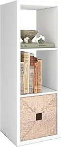 CTESNE2026 Wooden Thick Frame 3 Cube Storage Organizer Shelf with Anti-Tipping Kits + Reversible Open Back Bookcase, Horizontal and Vertical Dual-useWhite,11inch