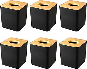 6 Pack Tissue Cover Bulk, Tissue Box Cover Bulk, Tissue Holders, Tissue Box Holder, Black Tissue Box Cover, Tissue Dispenser for Bathrooms, Tissue Box Covers Cube, Home and Office, 5 * 5 * 5.5in-Black