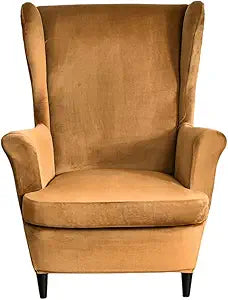 NILUOH Wingback Chair Slipcovers, Thick Coral Velvet Wing Chair Covers Sofa Slipcover Wing Back Armchair Cover Furniture Protector for Living Room Keep Warm in Winter, Camel