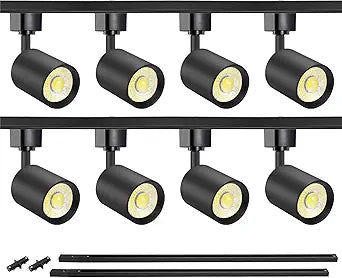 VANoopee 8-Light LED Track Lighting Kit with 6.6FT H Type Track Rails, Dimmable Track Light Heads Bright Ceiling Spotlight Fixture for Kitchen Accent Art, 3000K Warm White, No Flicker 10W 800lm Black