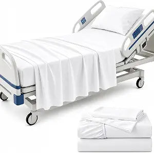 KKJIAF 3 Piece White Cotton Hospital Bed Sheet Set