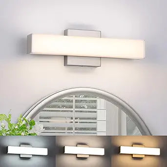 Brushed Nickel LED Vanity Lights for Bathroom 15.7inch Modern Bath Light Fixture Over Mirror 3 Color Temperature Adjustable 18W Anti-Fog Lighting for Bathroom, Dressing Table, Dressing Room