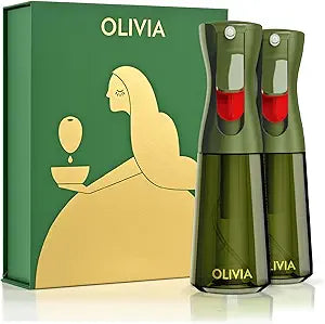 OLIVIA SIGNATURE Advanced Kitchen Oil Sprayer with Flairosol Technology, Fine Mist & Portion Control, Refillable Glass Olive Oil Cooking Spray Bottle for Air Fryer, Salad, BBQ, 2 Pack 200ml (Green)