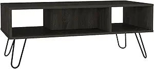 Tuhome Vassel Coffee Table with Hairpin Legs, Two Open Shelves, Stylish Espresso Finish, Ideal for Living Room or Home Office