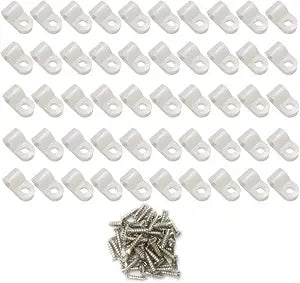 Cable Clamp R-Type Cable Clip Wire Clamp 1/4-inch Nylon Screw Mounting Cord Fastener Clips with Screws for Wire Management - White - 50 Pcs