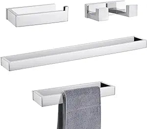 Lairuier Bath Towel Bar Set, Polished Chrome 4-Piece Bathroom Hardware Set Including Towel Bar, Towel Holder, Toilet Paper Holder, Towel Hook. Stainless Steel Bathroom Hardware Accessory