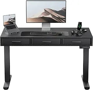 HUANUO Electric Standing Desk with Drawers, C-Clamp Mount Compatible, 40 x 22 Inch Height Adjustable Sit Stand Desk, Fabric Drawers, Home Office Stand Up Desk with 4 Custom Height Settings, Black
