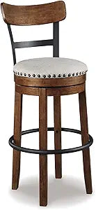 Signature Design by Ashley Valebeck Bar Stool, Rustic Industrial Swivel Barstool With Cushioned Upholstery, Wood & Metal Construction, Kitchen Island Seating, Counter Height, Black