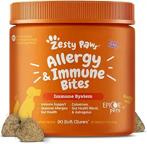 Zesty Paws Allergy Immune Bites - Dog Allergy Chews, Dog Probiotics for Itchy Skin and Ears, Lamb, 90ct
