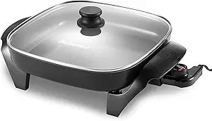 Elite Gourmet 12"x12"x2.15 Ceralast PFAS Free Ceramic Electric Skillet, Dishwasher Safe, Rapid Heat Up, 1200W, Dark Grey