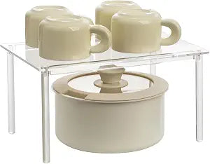 HENABLE 1 Pack Acrylic Cabinet Organizer, Kitchen Countertop Counter Organizer, Clear Spice Rack, Shelf Risers Cabinets for Bathroom, Desk, Dresser Cupboard Organizers and Storage