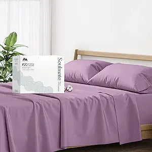 Mayfair Linen Sheets 100% Egyptian Cotton Queen Size - Luxury 500 Series Queen Sheet Set (4 PC, Plum), Silky Soft, Cooling 16" Deep Pocket Hotel Quality Bed Sheet - Soulmate Collection