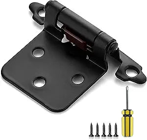Ravinte 50 Pack 25 Pairs 1/2" Overlay Cabinet Door Hinges Kitchen Black Semi-Concealed Hinges Face Mount Self-Closing Cabinet Hardware with Bumpers & Screwdriver
