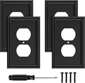 4 Pack Black Modern Decorative Duplex Outlet Covers Wall Plate