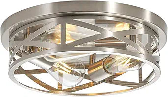 3-Light Close to Ceiling Light Fixtures, 13 Inch Brushed Nickle Flush Mount Ceiling Light Modern Indoor Metal Cage Cross Ceiling Lights for Kitchen Bedroom Laundry Bathroom Foyer Hallway Office