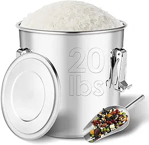304 Stainless Steel Food Containers with Lids,12L/20LBS Airtight Food Storage Containers with Lock Clips for Flour Rice Sugar Coffee Bean,Stainless Steel Food Storage Containers for Kitchen