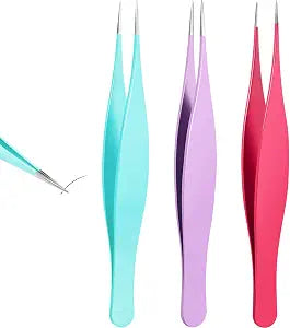 Mudder 3 Pcs Pointed Tweezers Ingrown Hair Eyebrow,Rose Red, Purple, Blue