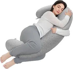 TranquilRelax C Shaped Body Pillow for Side Sleepers, Memory Foam Long Pillow for Leg, Hip & Back Support, Soft Washable Cover,Grey-53"*10"