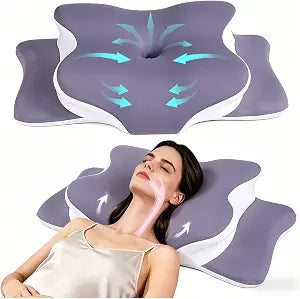 Cervical Pillow for Neck Pain Relief, Hollow Design Odorless Memory Foam Pillows with Cooling Case, Adjustable Orthopedic Bed Pillow for Sleeping, Support for Side Back Sleepers (Grey)
