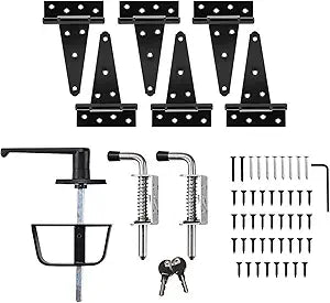 Shed Door Kit, Barn Door Lock Set with 5-1/2" L-Handle Lock, Stainless Steel Latches and 6" Hinges