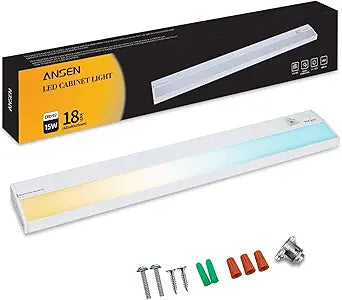 Ansen Hardwired Under Cabinet Lighting, 18inch 15W LED Light for Kitchen/Closet, 998.4lm, CRI>92, R9>90, Dimmable, 5 Color Temperature, 2700K-5000K(Warm White, Cool White, Daylight)