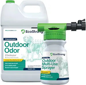 Eco Strong Outdoor Odor Eliminator | Outside Dog Urine Enzyme Cleaner  Powerful Pet, Cat, Animal Scent Deodorizer | Professional Strength for Yard, Turf, Kennels, Patios, Decks (Gallon with Sprayer)