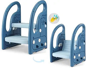 Onasti Toddler Step Stool for Bathroom Sink, Adjustable 2 Step Stop for Kids with Handles, Toilet Stool for Potty Training, Plastic Ladder Toddler Helper Stool for Bedroom Kitchen Counter Stand-Blue