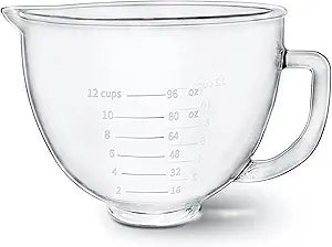 Glass Mixer Bowl For Kitchenaid Tilt-Head Stand Mixers 4.5-5 Quart, 5 qt Mixing Bowl Replacement For Kitchen aid With Measurement Markings,Handle