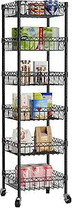 Golpart 6 Shelves Storage Shelf Wire Closet Bathroom Organizers Metal Pantry Kitchen Garage Shelving Unit Laundry Room Organization Home Rack Net Basket Black with Wheels 14" Dx14 Wx64.8 H