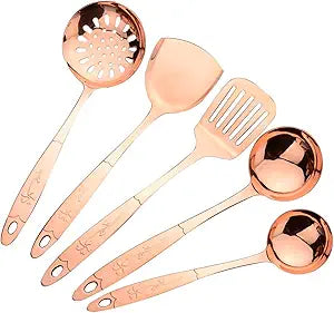 5-Piece Pure Copper Kitchen Cooking Utensils Set, Stylish Copper Kitchen Accessories, Cookware Set for Home or Restaurant Cooking (5)