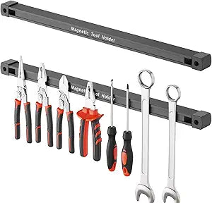 17 Inch Double Sided Magnetic Tool Holder, Heavy Duty Wall Mount Bar with Extra Strong Magnets for Screwdrivers Wrenches Pliers, Magnetic Tool Strips for Garage Workshop or Jobsite (2 Pack)