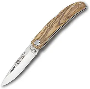 Joker Pocket Knife NO111, olive wood handle, rear lock, 2.56 inches MOVA steel blade, fishing tool, Hunting, camping and hiking.