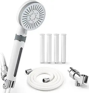 Filtered Shower Head with Handheld, 5 High Pressure Spray Modes, 4 PP Cotton Filters for Hard Water, Flexible Silicone Hose & Adjustable Bracket, Improves Skin Hair