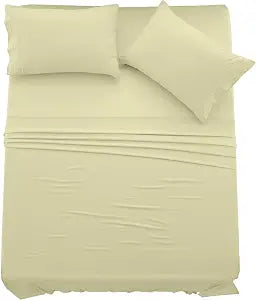 LUX D��cor Full Sheet Set - 4 Piece Ultra-Soft Microfiber Bed Sheets with Flat Sheet, 16 Inches Deep Pocket Fitted Sheet & Pillowcases, Breathable, Bedroom Decor, Oeko-TEX, Beige