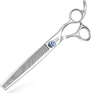 JASON 7.5" 56-Tooth Blending Dogs Grooming Scissors Cats Thinning Shears Pets Blender Thinner Trimming Texturizing Kit with Offset Handle Blue Jewelled Screw
