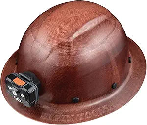 Klein Tools 60447 Hard Hat, Full Brim Class G KONSTRUCT Series Hard Hat with Rechargeable Headlamp, Sweat-Wicking Sweatband, Top Pad, Brown