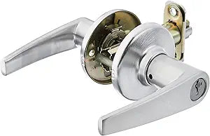 Kwikset Delta Entry Door Handle with Lock and Key, Secure Keyed Reversible Lever Exterior, Doorlock, For Front Entrance and Bedrooms, Satin Chrome, Pick Resistant Smartkey Rekey Security