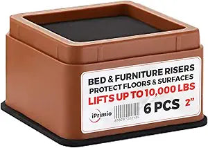iPrimio Bed Risers - Square, 2 Inch Lift, Heavy Duty, 6 Pack, Up to 10000lbs - Bed Raising Blocks, Furniture Risers - Safe, Sturdy Bed Lifts for College Dorm Rooms, Couches, Tables, Desk Riser