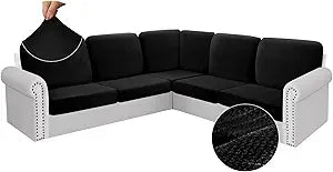 Arfntevss Sectional Couch Covers Slipcovers L Shape Couch Cushion Covers Fitted Stretch Corner Pet Sofa Cover Soft & Non-Slip U Shaped Furniture Protector for Dog (5 Seat 6 Back Cushion, Coal Black)